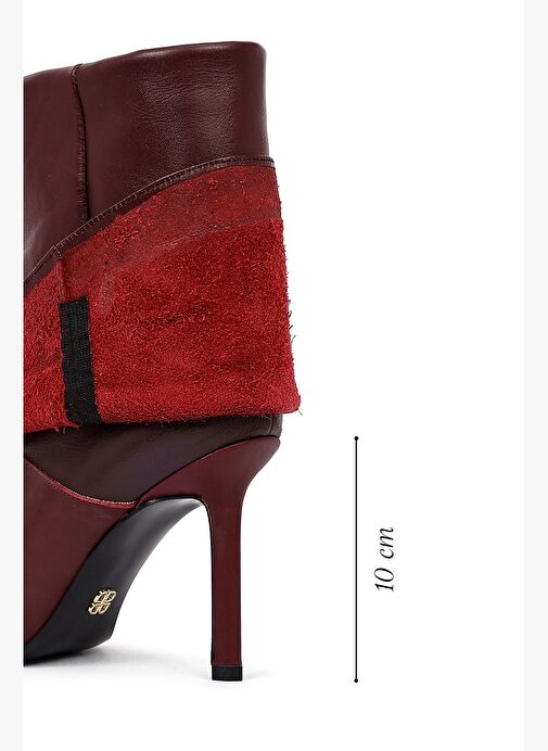 Kadın Bordo İnce Topuklu Deri Bot 25AFD160218 - Görsel 3