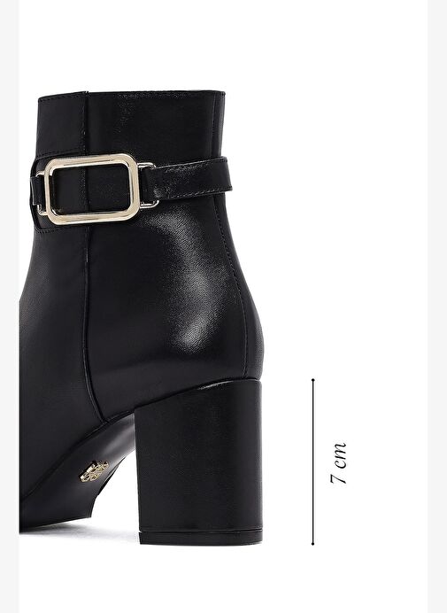 Kadın Siyah Fermuarlı Toka Detaylı Kalın Topuklu Deri Bot 25WFD160818 - Görsel 3