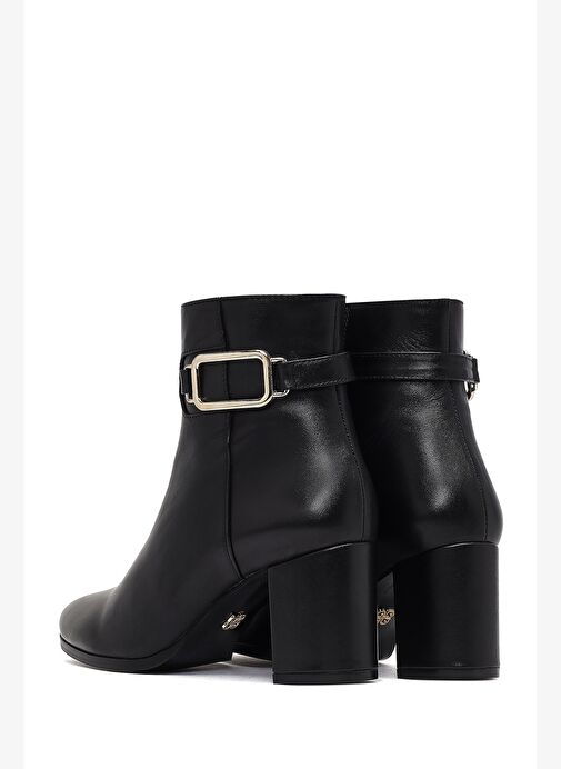 Kadın Siyah Fermuarlı Toka Detaylı Kalın Topuklu Deri Bot 25WFD160818 - Görsel 8