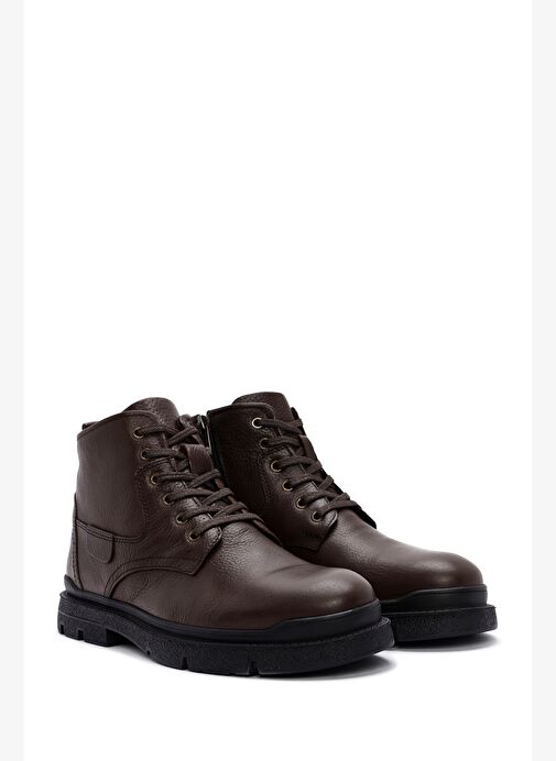 Erkek Kahverengi Fermuarlı Deri Casual Bot 25WFD6806FT - Görsel 5