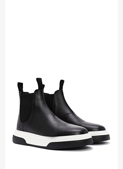 Erkek Siyah Kalın Tabanlı Deri Casual Chelsea Bot 25WFD681918 - Görsel 5