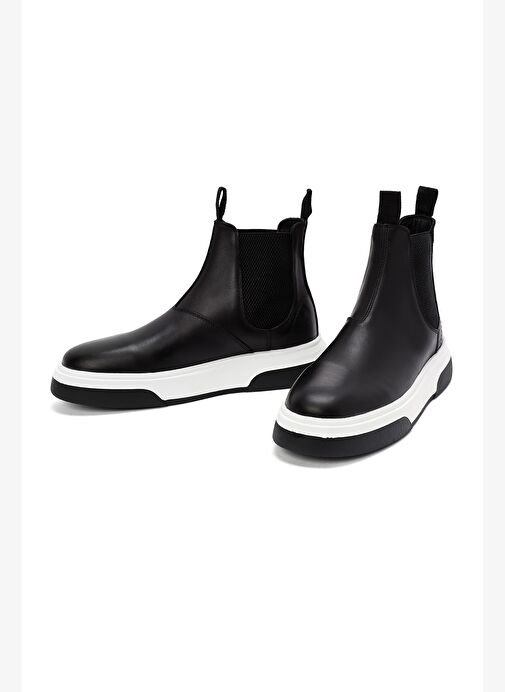 Erkek Siyah Kalın Tabanlı Deri Casual Chelsea Bot 25WFD681918 - Görsel 4