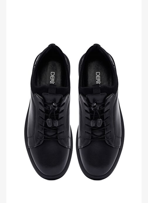 Erkek Siyah Bağcıklı Deri Casual Sneaker 25WFD680318 - Görsel 8