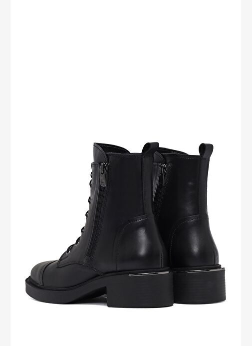 Kadın Siyah Bağcıklı Fermuarlı Deri Postal Bot 25WFD185618 - Görsel 7