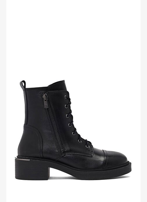 Kadın Siyah Bağcıklı Fermuarlı Deri Postal Bot 25WFD185618 - Görsel 2