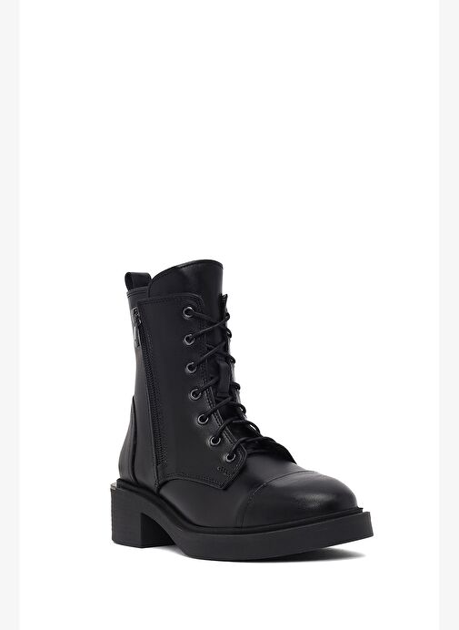 Kadın Siyah Bağcıklı Fermuarlı Deri Postal Bot 25WFD185618 - Görsel 8