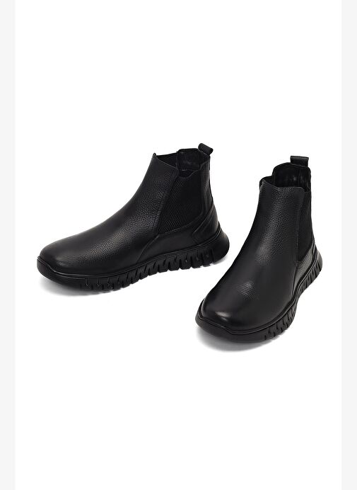 Erkek Siyah Kalın Tabanlı Deri Chelsea Bot 25WFD6804FT - Görsel 4