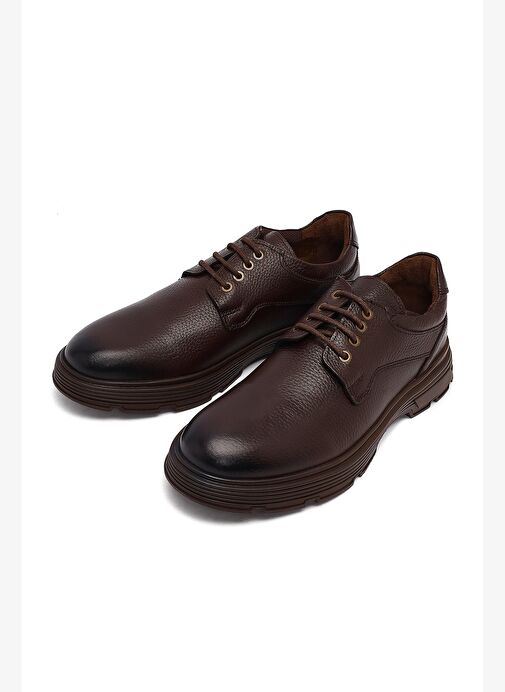 Erkek Kahverengi Bağcıklı Deri Casual Ayakkabı 25WFD681518 - Görsel 9