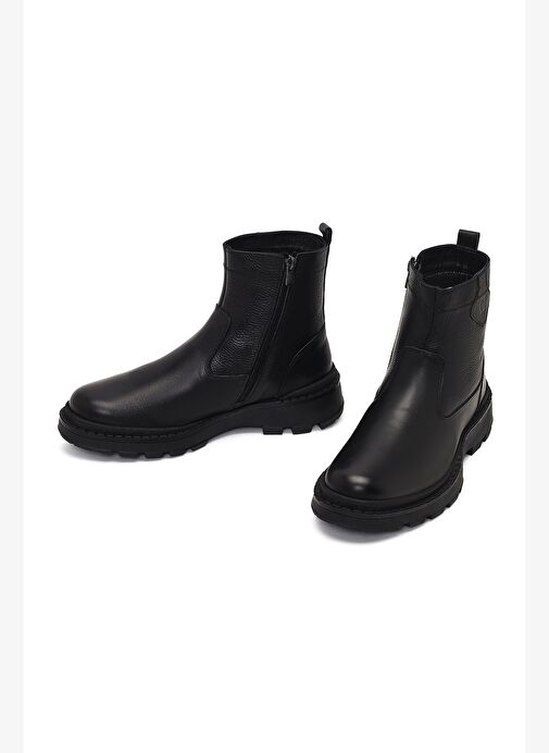 Erkek Siyah Fermuarlı Deri Casual Bot 25WFD681014 - Görsel 4