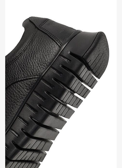 Erkek Siyah Bağcıklı Kalın Tabanlı Deri Casual Sneaker 25WFD6809FT - Görsel 9