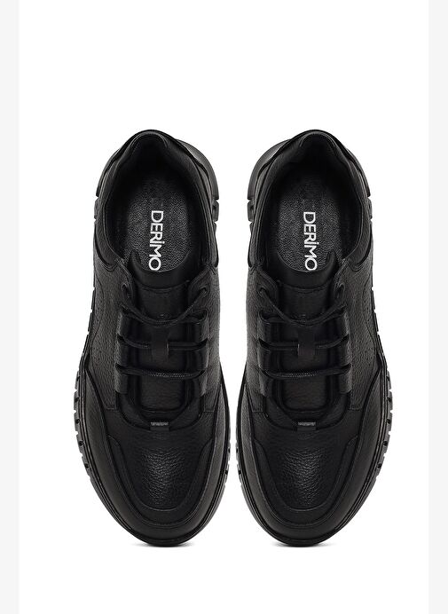 Erkek Siyah Bağcıklı Kalın Tabanlı Deri Casual Sneaker 25WFD6809FT - Görsel 8