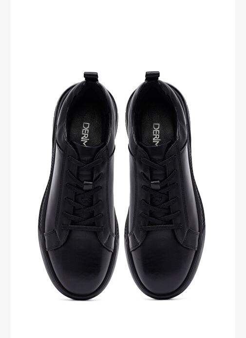 Erkek Siyah Bağcıklı Deri Casual Sneaker 25WFD681718 - Görsel 8