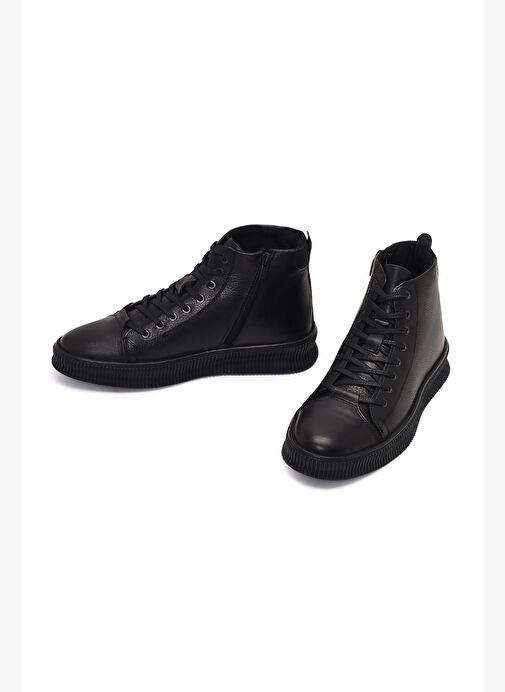 Erkek Siyah Bağcıklı Fermuarlı Deri Spor Bot 25WFD6808FT - Görsel 4