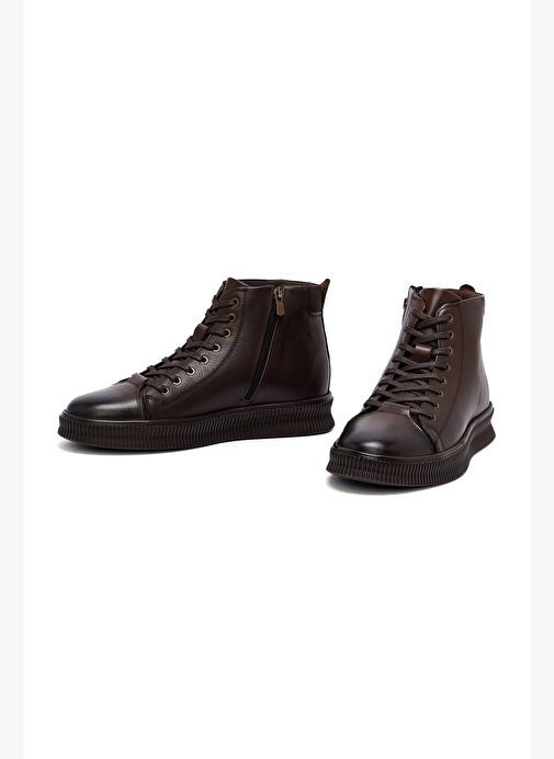 Erkek Kahverengi Bağcıklı Fermuarlı Deri Spor Bot 25WFD6808FT - Görsel 4