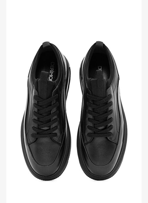 Erkek Siyah Bağcıklı Kalın Tabanlı Deri Sneaker 25WFD632218 - Görsel 8
