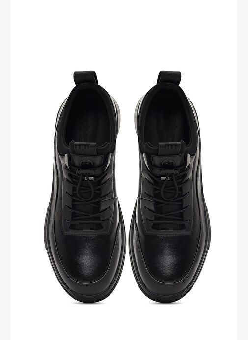 Erkek Siyah Bağcıklı Kalın Tabanlı Deri Sneaker 25WFD697218 - Görsel 8