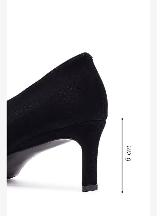 Kadın Siyah Kısa İnce Topuklu Süet Deri Stiletto 25AFD184910 - Görsel 3