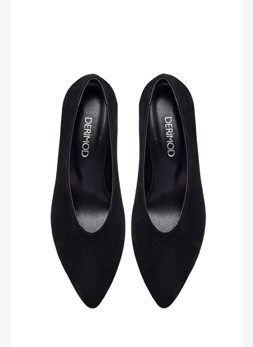 Kadın Siyah Kısa İnce Topuklu Süet Deri Stiletto 25AFD184910 - Görsel 9