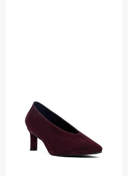 Kadın Bordo Kısa İnce Topuklu Süet Deri Stiletto 25AFD184910 - Görsel 8