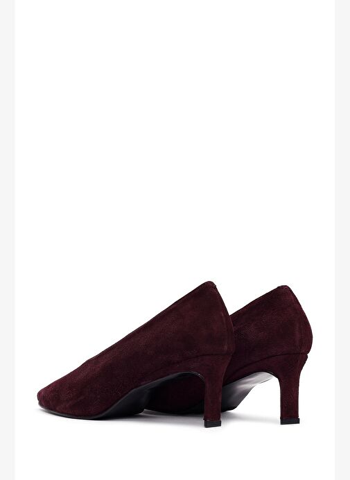 Kadın Bordo Kısa İnce Topuklu Süet Deri Stiletto 25AFD184910 - Görsel 7