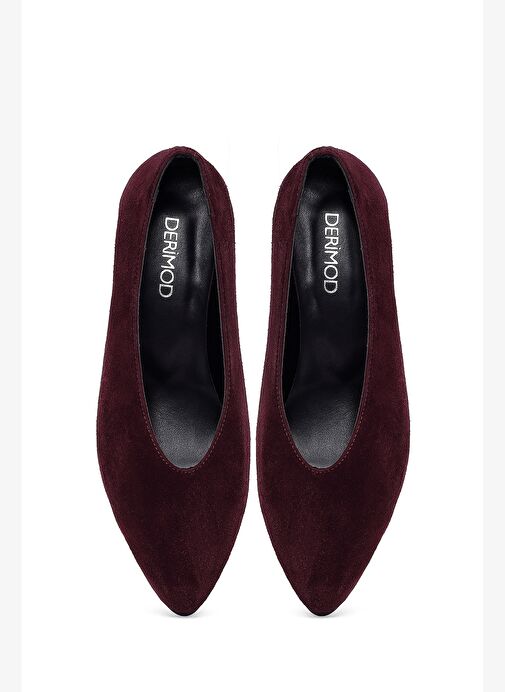 Kadın Bordo Kısa İnce Topuklu Süet Deri Stiletto 25AFD184910 - Görsel 9