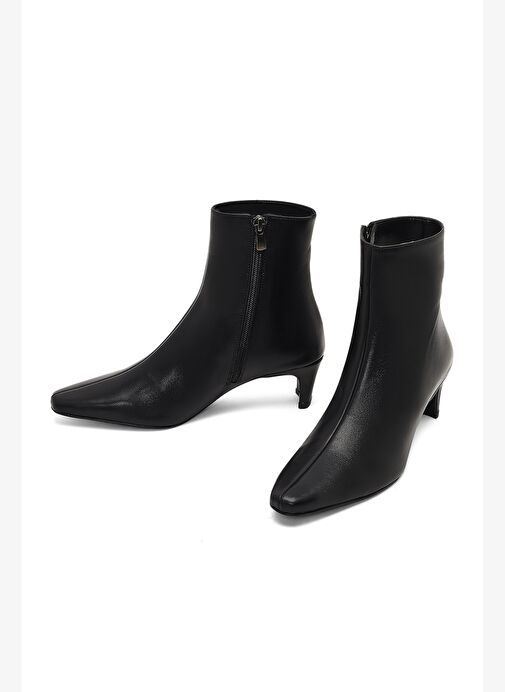 Kadın Siyah Fermuarlı Kalın Topuklu Deri Bot 25WFD186018 - Görsel 4