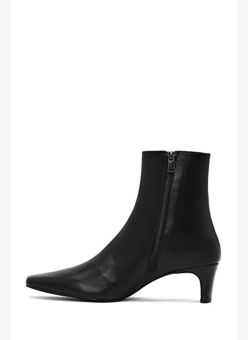 Kadın Siyah Fermuarlı Kalın Topuklu Deri Bot 25WFD186018 - Görsel 3