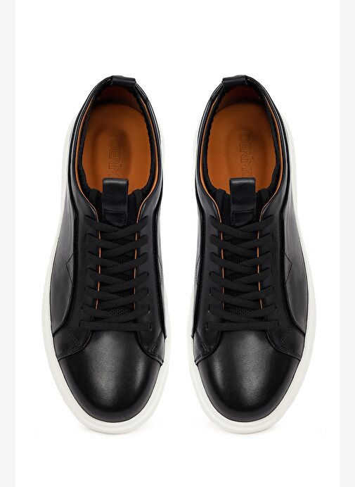 Erkek Siyah Bağcıklı Kalın Tabanlı Deri Sneaker 25WFD693618 - Görsel 8