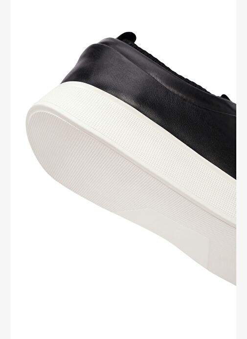 Erkek Siyah Bağcıklı Kalın Tabanlı Deri Sneaker 25WFD693618 - Görsel 9