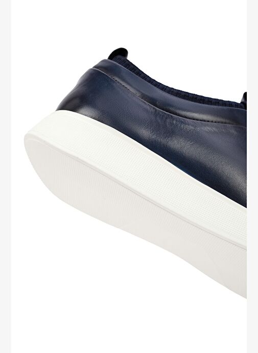 Erkek Lacivert Bağcıklı Kalın Tabanlı Deri Sneaker 25WFD693618 - Görsel 9