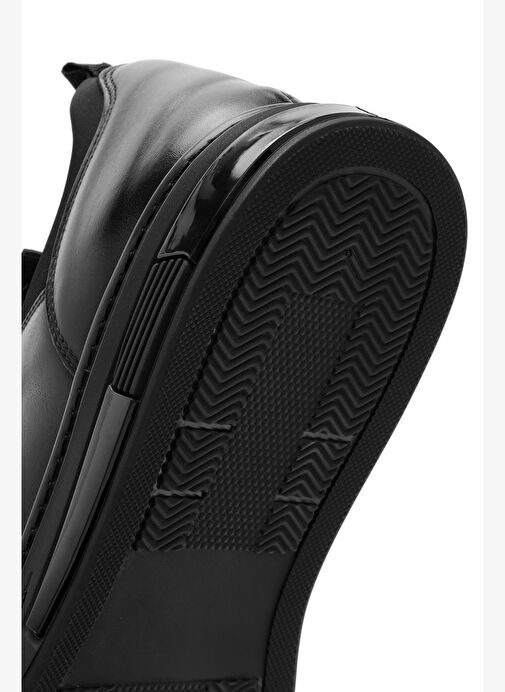 Erkek Siyah Bağcıklı Kalın Tabanlı Deri Sneaker 25WFD633118 - Görsel 9