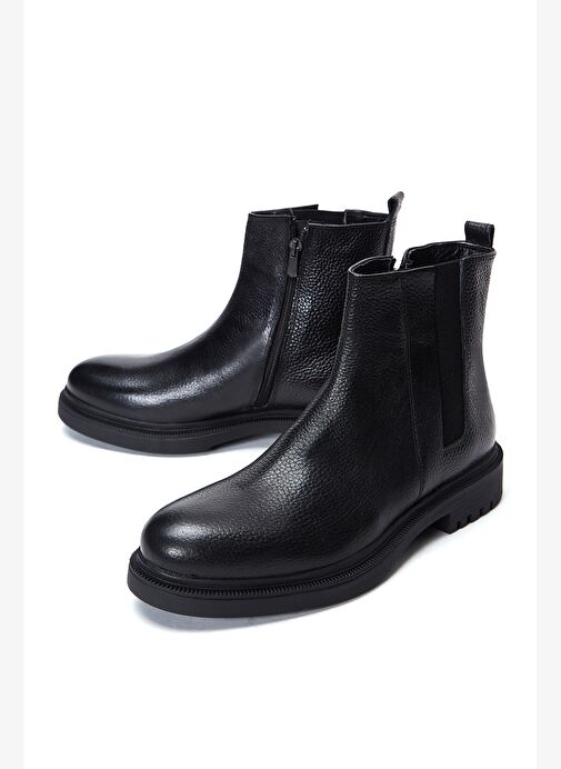 Erkek Siyah Fermuarlı Deri Casual Bot 25WFD6304FT - Görsel 4