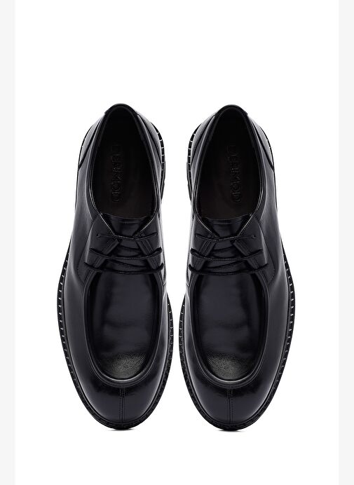 Erkek Siyah Bağcıklı Kalın Tabanlı Deri Casual Ayakkabı 25WFD695218 - Görsel 8