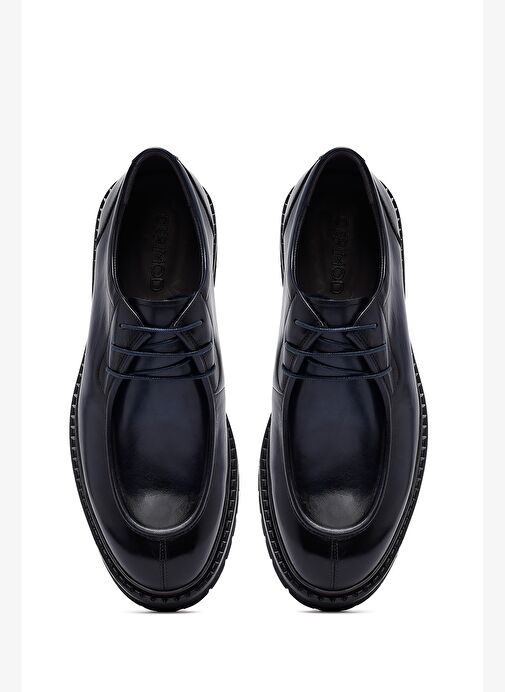 Erkek Lacivert Bağcıklı Kalın Tabanlı Deri Casual Ayakkabı 25WFD695218 - Görsel 8