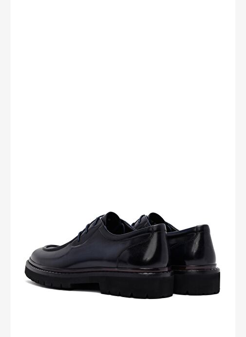 Erkek Lacivert Bağcıklı Kalın Tabanlı Deri Casual Ayakkabı 25WFD695218 - Görsel 6