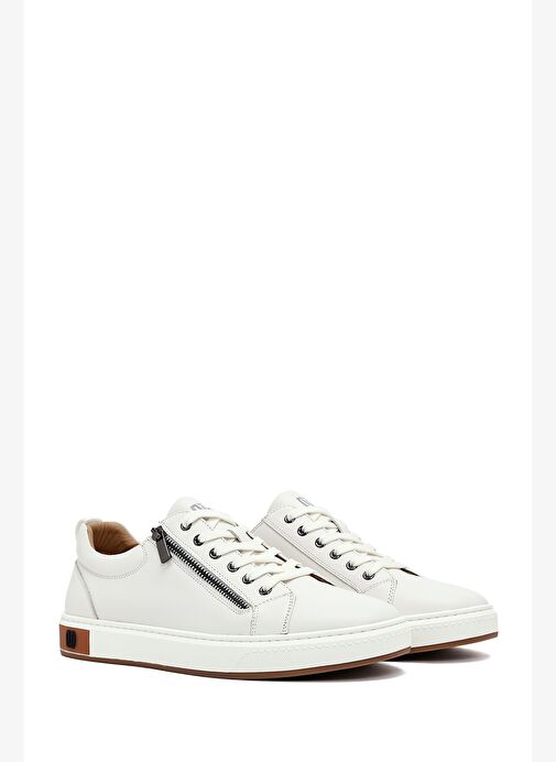 Erkek Beyaz Bağcıklı Deri Sneaker 25WFD697118 - Görsel 4