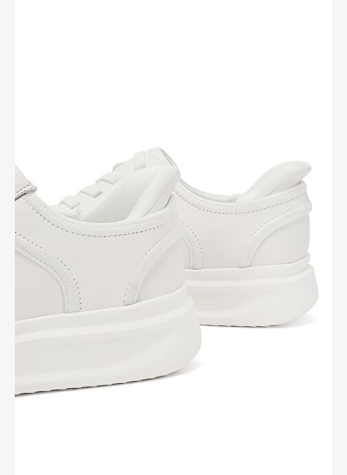 Erkek Beyaz Bağcıklı Kalın Tabanlı Deri Sneaker 25WFD694318 - Görsel 9