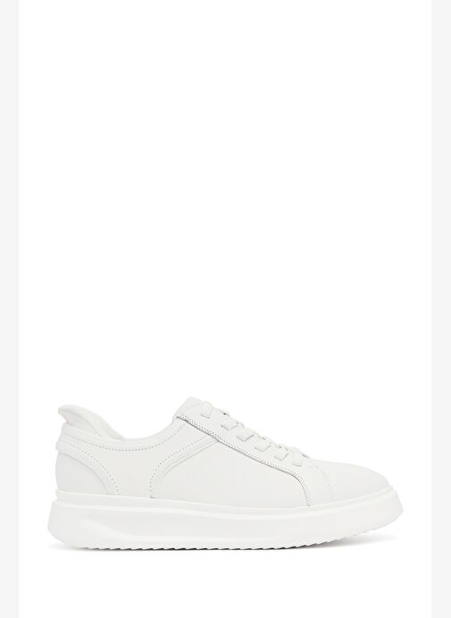 Erkek Beyaz Bağcıklı Kalın Tabanlı Deri Sneaker 25WFD694318 - Görsel 2