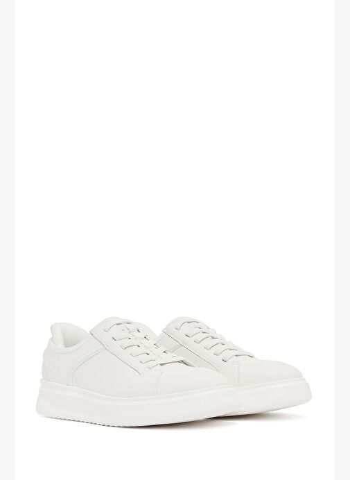 Erkek Beyaz Bağcıklı Kalın Tabanlı Deri Sneaker 25WFD694318 - Görsel 4