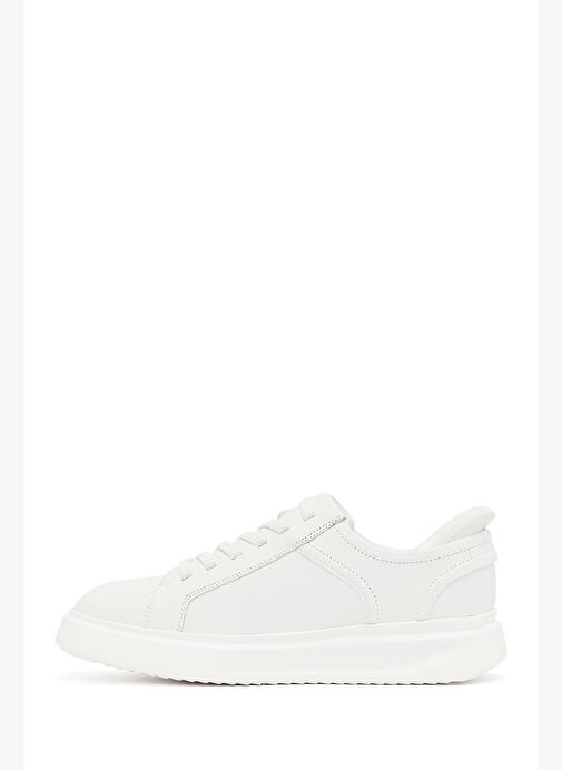 Erkek Beyaz Bağcıklı Kalın Tabanlı Deri Sneaker 25WFD694318 - Görsel 3