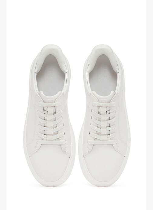 Erkek Beyaz Bağcıklı Kalın Tabanlı Deri Sneaker 25WFD694318 - Görsel 8