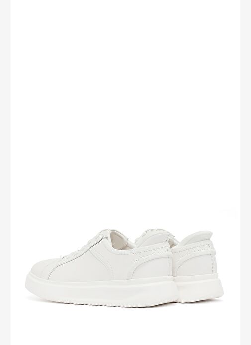 Erkek Beyaz Bağcıklı Kalın Tabanlı Deri Sneaker 25WFD694318 - Görsel 6