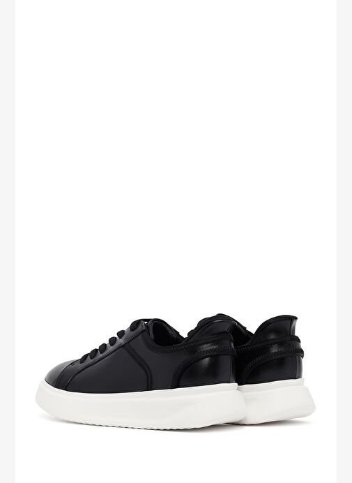 Erkek Siyah Bağcıklı Kalın Tabanlı Deri Sneaker 25WFD694318 - Görsel 6