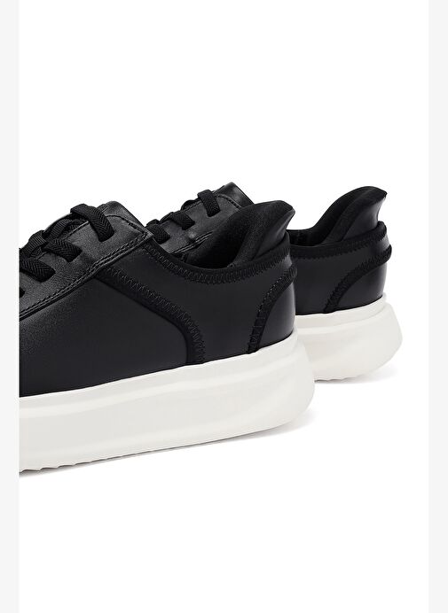 Erkek Siyah Bağcıklı Kalın Tabanlı Deri Sneaker 25WFD694318 - Görsel 9