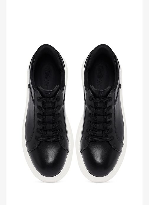Erkek Siyah Bağcıklı Kalın Tabanlı Deri Sneaker 25WFD694318 - Görsel 8
