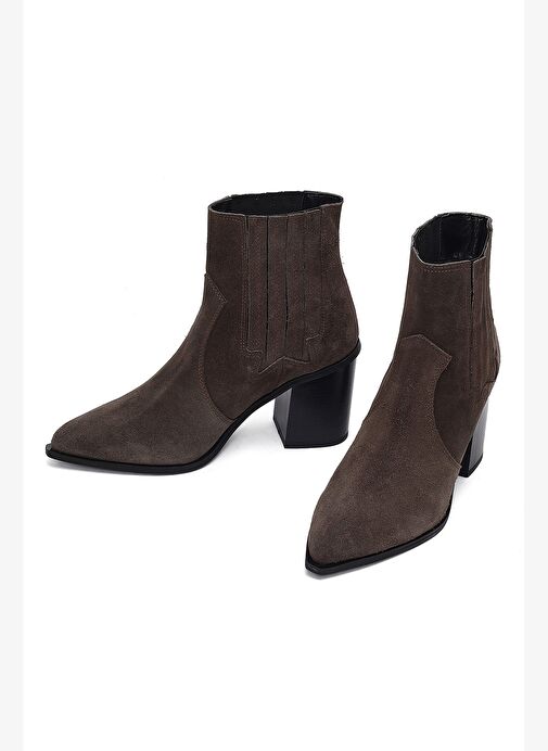 Kadın Antrasit Kalın Topuklu Süet Deri Chelsea Bot 25WFD160910 - Görsel 4