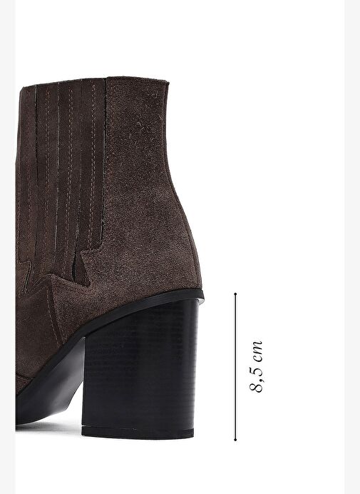 Kadın Antrasit Kalın Topuklu Süet Deri Chelsea Bot 25WFD160910 - Görsel 3