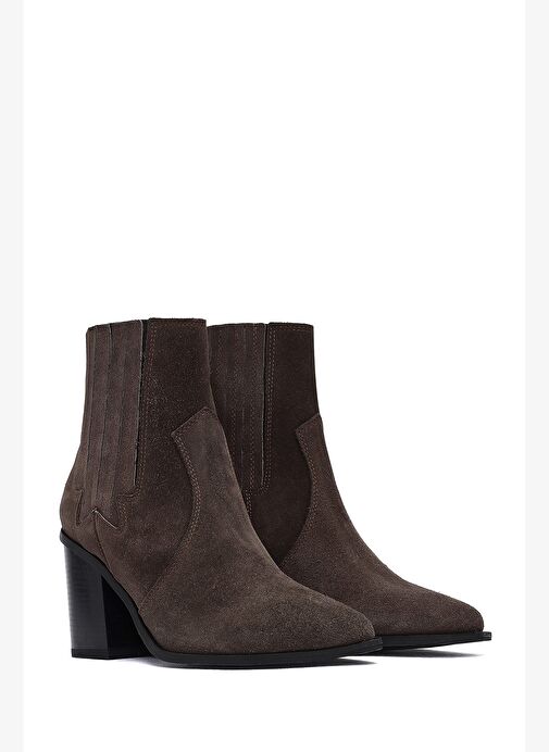 Kadın Antrasit Kalın Topuklu Süet Deri Chelsea Bot 25WFD160910 - Görsel 6