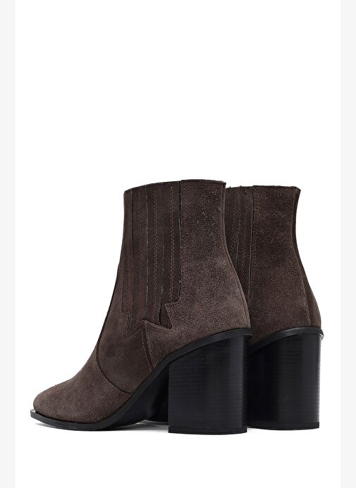 Kadın Antrasit Kalın Topuklu Süet Deri Chelsea Bot 25WFD160910 - Görsel 8