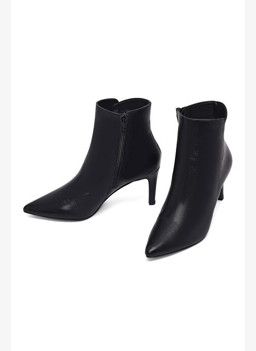 Kadın Siyah Fermuarlı İnce Topuklu Deri Bot 25WFD161118 - Görsel 4